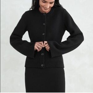 Black bell sleeve cardigan with buttons, round neckline, S, new w/out tags.